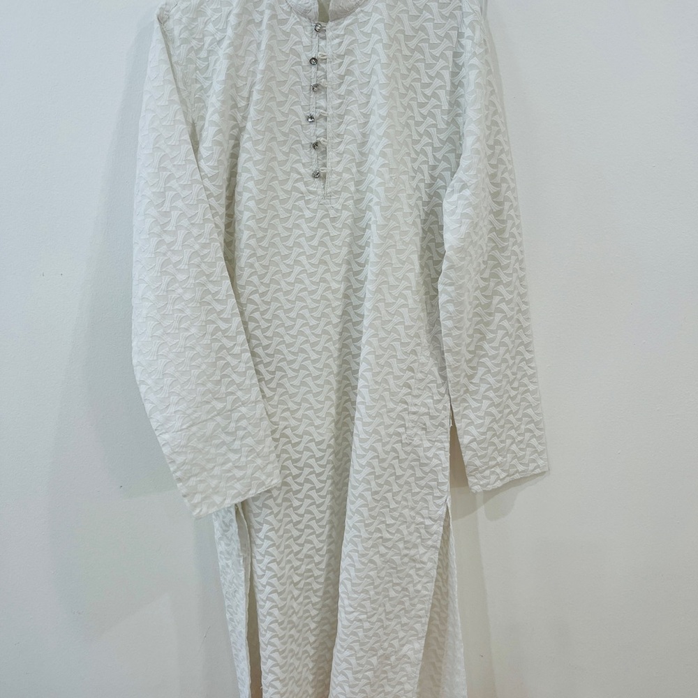 White Patterned Long Sleeve Tunic kurta set